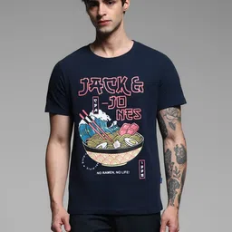 Jack & Jones Men Graphic Printed Round Neck Cotton T-shirt-picture-49