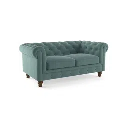 urban ladder create Winchester Luxe 2 Seater Fabric Sofa in Dusty Turquoise Velvet Colour image 2