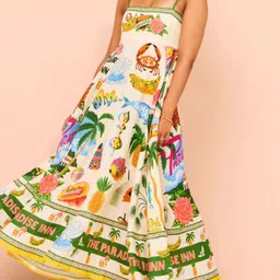 Tropical Graphic Print Maxi Dress with Straps-image-52