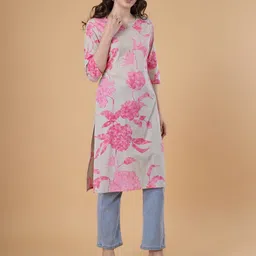 DESIGNER DHAAGE Women Floral Printed Pure Cotton Straight Kurta image 5