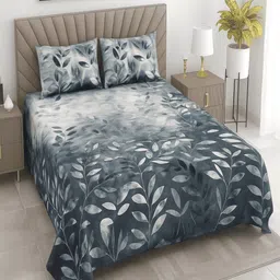 Threadwear Cotton Indulgence Green Floral Cotton 400 TC King Bedsheet Set-2.75mx2.75m-picture-10