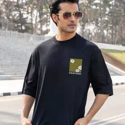 BonOrganik Men Floral Printed Round Neck Cotton Oversized T-shirt-picture-30