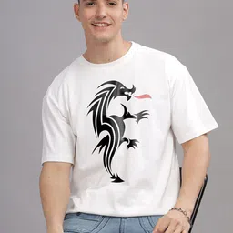 SOLACEACTIVE Dragon Graphic Printed Drop-Shoulder Sleeves Relaxed Fit T-shirt image 3