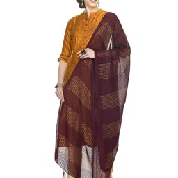 A R SILK DUPATTA HUB Woven Design Leheriya Dupatta with Zari image 4