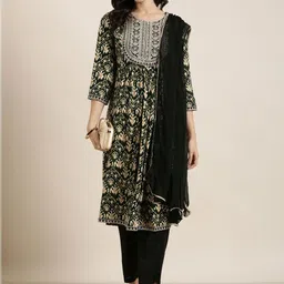 SHOWOFFFF Women Ethnic Motifs Printed Panelled Thread Work Kurta with Trousers & With Dupatta-picture-19