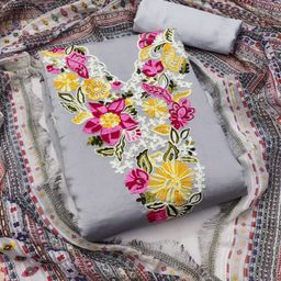 LeeliPeeri Designer Floral Chain Stich Embroidered Cotton Silk Unstitched Dress Material-picture-46