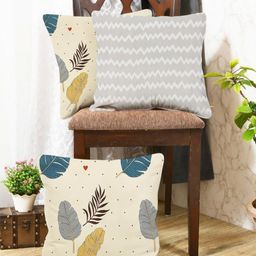 IVAZA Cream-Coloured & Pink Set of 3 Floral Square Cushion Covers-picture-49