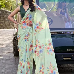 LOOKNBOOK ART Floral Printed Pista Pure Georgette Saree for women-picture-49