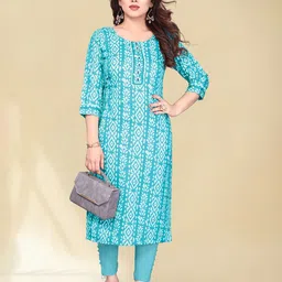 SIMPLYETHNIC Abstract Printed Round Neck Straight Kurta-picture-17