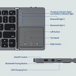 Cpixen Foldable Bluetooth Keyboard with Touchpad, Tri-Folding Wired USB, Wireless Handheld Multi-device Keyboard image 5