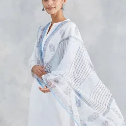 Fabindia Ethnic Motifs Printed Cotton Silk Dupatta-picture-30