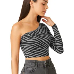 Fashion2wear Animal Print One Shoulder Crop Top image 3