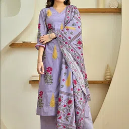 GoSriKi Floral Printed V-Neck Straight Kurta With Palazzos And Dupatta-image-56