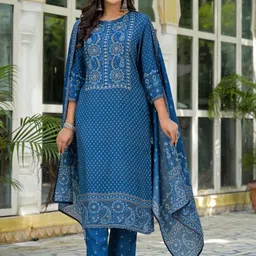 VASVI Ethnic Motifs Printed Round Neck Beads & Stones Kurta With Trousers & Dupatta-picture-41
