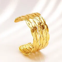 Rubans Voguish 22K Gold-Plated Brass Textured Panel Bold Open Cuff Statement Bracelet-image-62