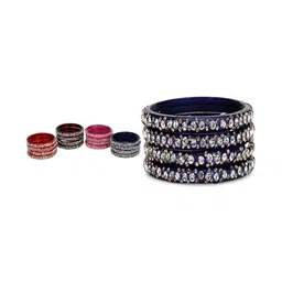 SOMIL Women Set Of 20 Navy Blue Glass Bangle-image-52