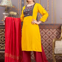 BAESD Girls Floral Printed Round Neck Printed Straight Kurta image 2