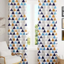 HOMEMONDE Blue & White 2 Pieces Geometric Printed Room Darkening Cotton Door Curtains-image-77