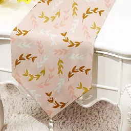 STITCHNEST Pink & White Floral Printed Tasseled Table Runner-image-21