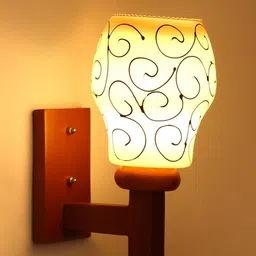 1ST TIME Brown & White Printed Wood Contemporary Abstract Shaped Shaped Wall Lamp image 3