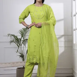 Yufta Women Floral Embroidered Kurta with Trousers & Dupatta-picture-36