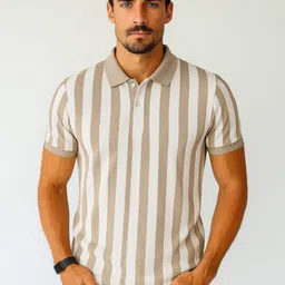 WILD ELEPHANT Striped Short Sleeves Polo Collar T-shirt-picture-52