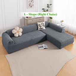 HOKIPO Grey 2 Pieces 280 GSM L Shape 6 Seater Anti Slip Sofa Cover With Arms-picture-32