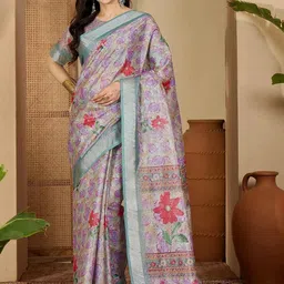 Moda Rapido Floral Linen Blend Handloom Saree-image-48