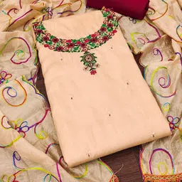 SHADOW & SAINING Floral Embroidered Sequinned Coco Silk Unstitched Dress Material image 2