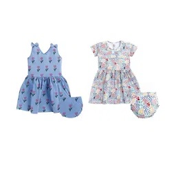 THE COTTON BABY Kids Girls Pack Of 2 Multi Colored Printed Cotton Dress With Panty-picture-35