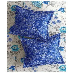 Portico Celestia White & Blue Floral Cotton 136 TC Double Queen Bedsheet Set-2.24mx2.54m image 4