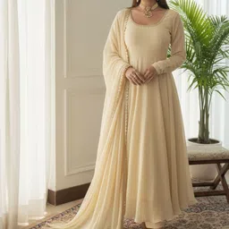 JISHNAM Panelled Silk Georgette Anarkali Kurta With Pyjama & Dupatta image 1