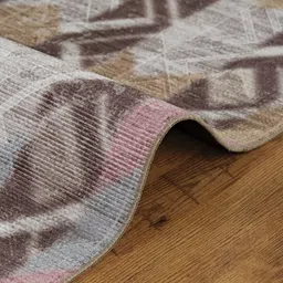 Kaleen India Pink Geometric Anti-Skid Polyester Carpet image 2