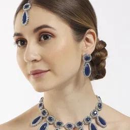 VATSALYA creation Alloy Gold- plated Blue Jewellery Set-picture-27