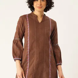 MISRI Mandarin Collar Embroidered Pure Cotton Tunic-picture-21