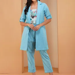 Stitchinc The Magician Abstract Printed Cotton Linen Tube Top With Trouser & Jacket-image-22