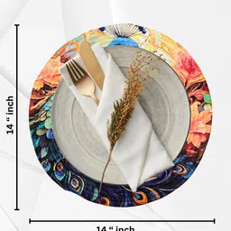 ROUGH ROAD STORE Set of 2 Blue & Peach-Coloured Printed Round Table Placemat image 3