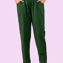 saav Women Regular Fit Green Cotton Blend Trousers image 1