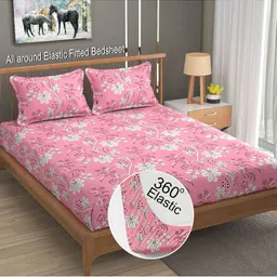 LA VERNE Pink Floral 110 TC King Bedsheet with 2 Pillow Covers-picture-17