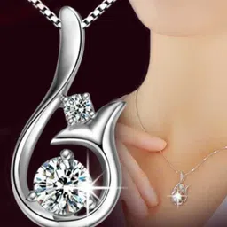 Bling Queen Silver Plated Cubic Zirconia Studded Mermaid Tail Pendant With Chain-image-31