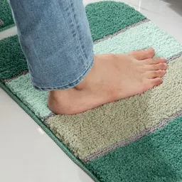 Saral Home Set of 2 Green TRIS Soft Stripe Thick Microfiber Anti-Skid Bath Mats image 2