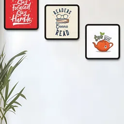 SAF Red & White 3 Piece Wood Abstract Wall Art image 3