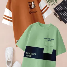 BAESD Boys Pack Of 2 Printed Drop-Shoulder Sleeves Oversized Pure Cotton T-shirts-picture-42