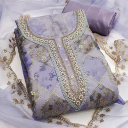 DIVASTRI Geometric Embellished Sequinned Unstitched Dress Material image 4