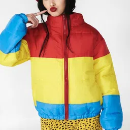 LA CHIC PICK Colourblocked Stand Collar Crop Puffer Jacket-picture-29