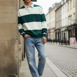 glitchez Horizontally Striped Drop-Sleeves Relaxed Fit Terry Sweatshirt image 5