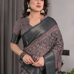 MAHARANI COUTURE Ethnic Motifs Printed Zari Pure Cotton Jamdani Saree image 5