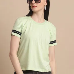 HANUMNTRA Women Solid Round Neck Cotton T-shirt image 4