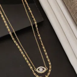 DressBerry Gold-Plated Artificial Stone Studded Layered Minimal Necklace-picture-20