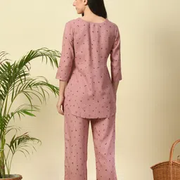 dreambe Women Night Suit Set Pink Printed image 3